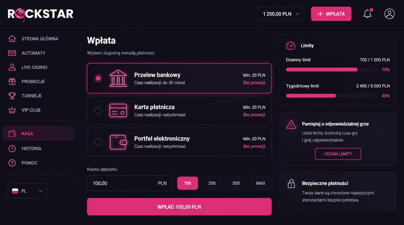 Limity wpłat: dzienne, tygodniowe, miesięczne