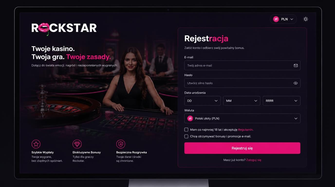Formularz rejestracji online w Rockstar Casino